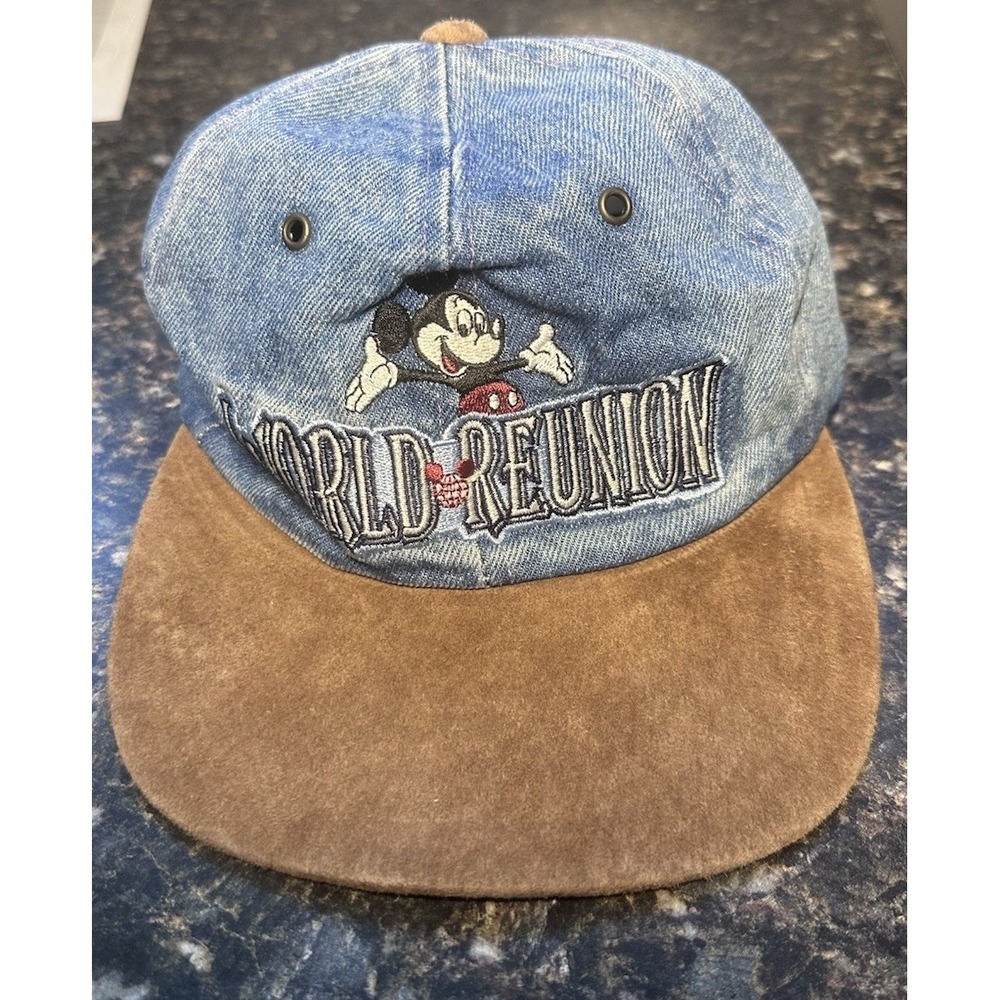 Vintage Disney World Reunion Hat Denim Strapback Mickey Mouse Goofy's Hat Co NWT